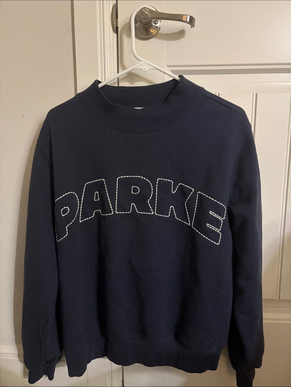 DISCONTINUED PARKE Navy Mockneck Sweatshirt with Contrast Stitching